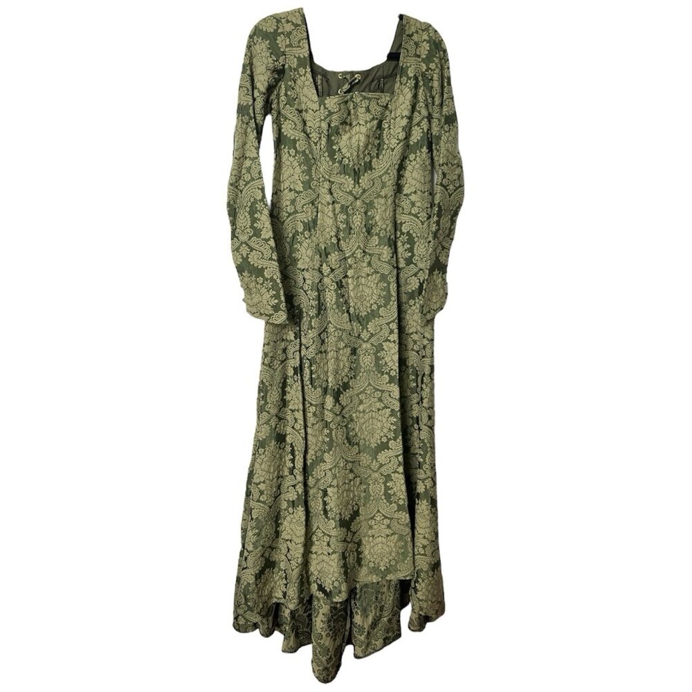 Vtg Handmade Brocade Green Renaissance Dress Whimsigoth Ren Faire Corset Lace Up